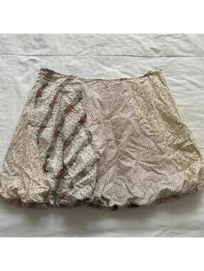Y2K Cream Patchwork Floral Bubble Hem Skirt Mori Kei Cottagecore XL
